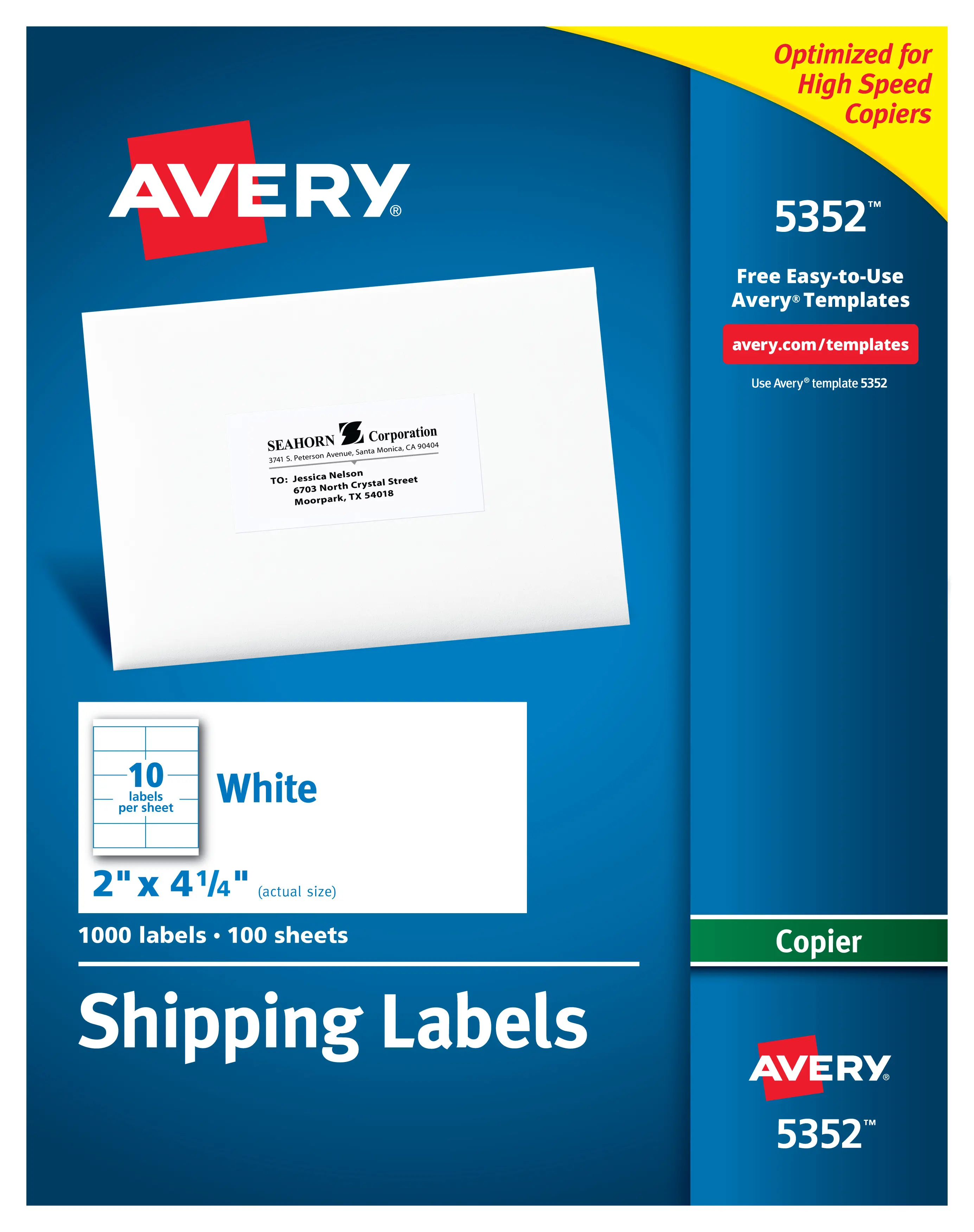Avery Permanent Adhesive Shipping Labels for Copiers, Office Accessories, 2" x 4-1/4", 1000 Labels (5352)