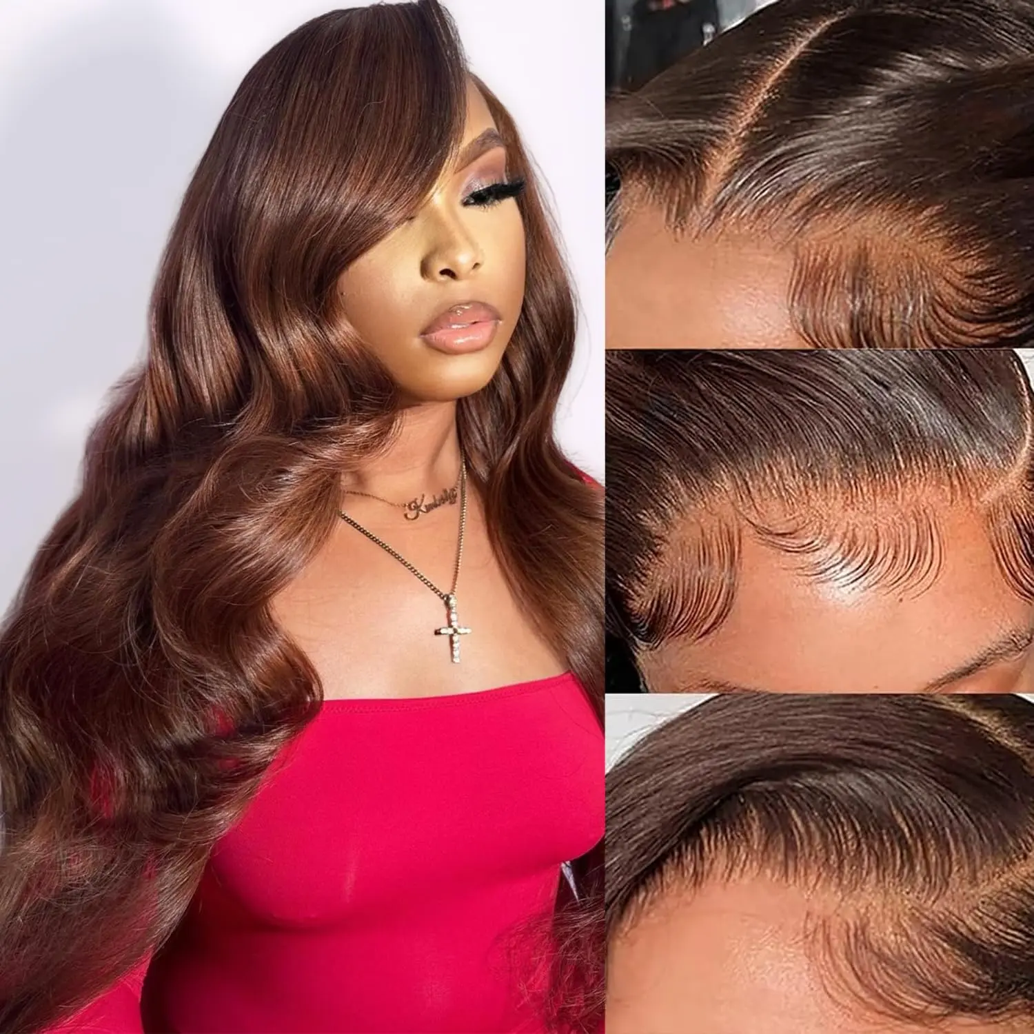 lumi hair chocolate brown synthetic wig lace front wig 13x6 HD lace 30-inch bodywave straight synthetic wig baby hair,Do not bleach or dye，do not heat-style at high temperatures.