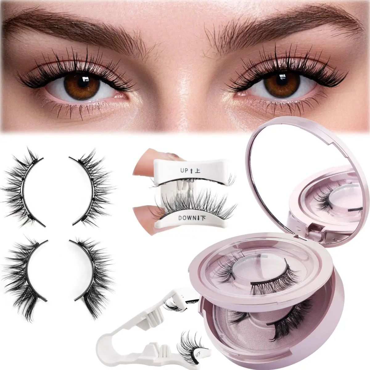 2 Pairs Magnetic Eyelash Natural Look Fluffy False Eyelashes Reusable Magnetic Eyelash Set with Applicator No Glue Need Makeup 2026 New