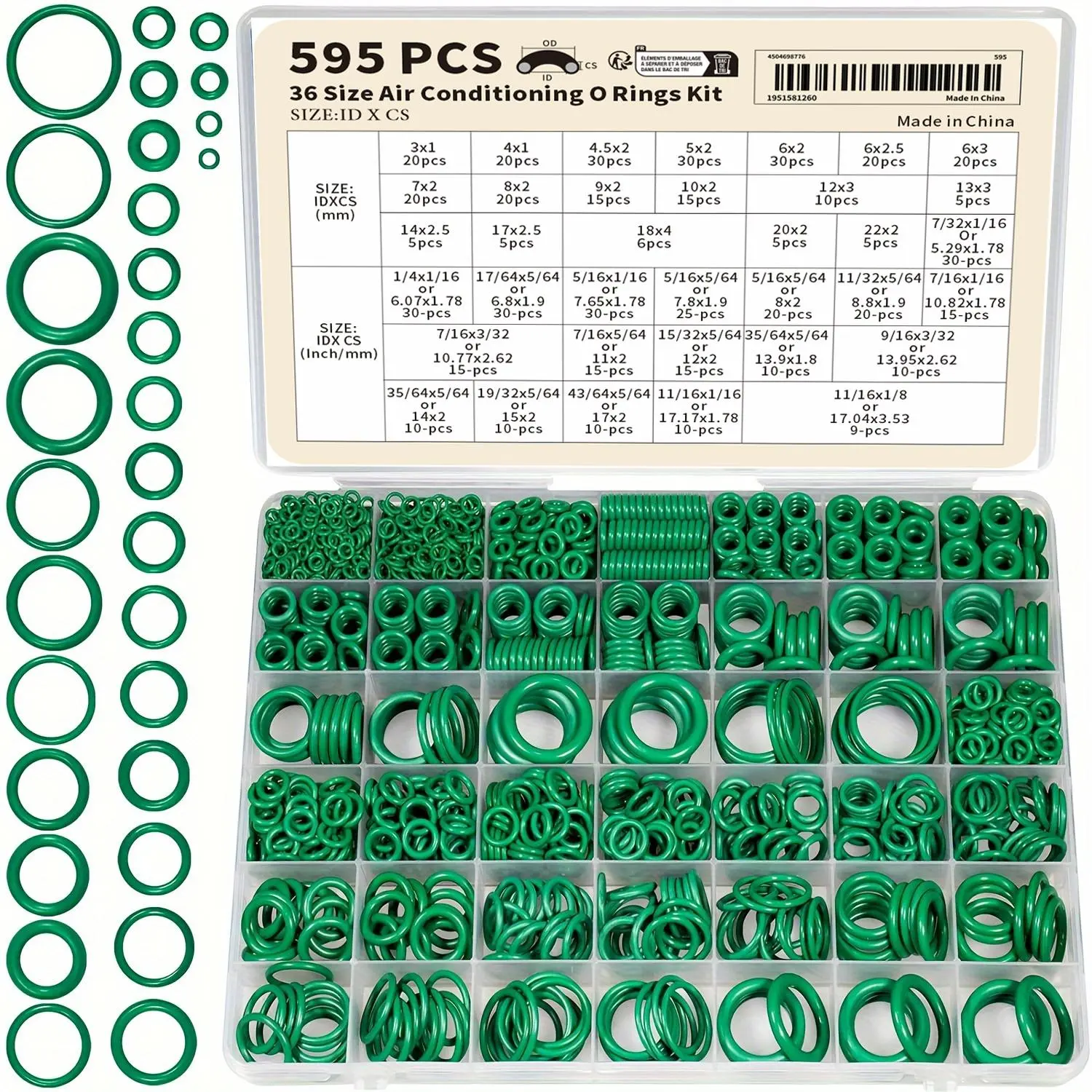 595pcs/set Mixed Size O-ring Assortment Kit, Rubber O-ring Gasket, Plumbing and Air Conditioning Gasket, Professional Heavy Duty Sealing Ring Kit for Car, Hardware Parts