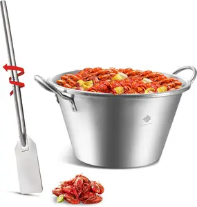 ARC Stainless Steel 25 Inches Heavy Duty Mexican Cazo Para Carnitas with 48" Mixing Paddle,69QT Large Outdoor Wok Great for Carnitas and Braising (69QT+48" paddle)