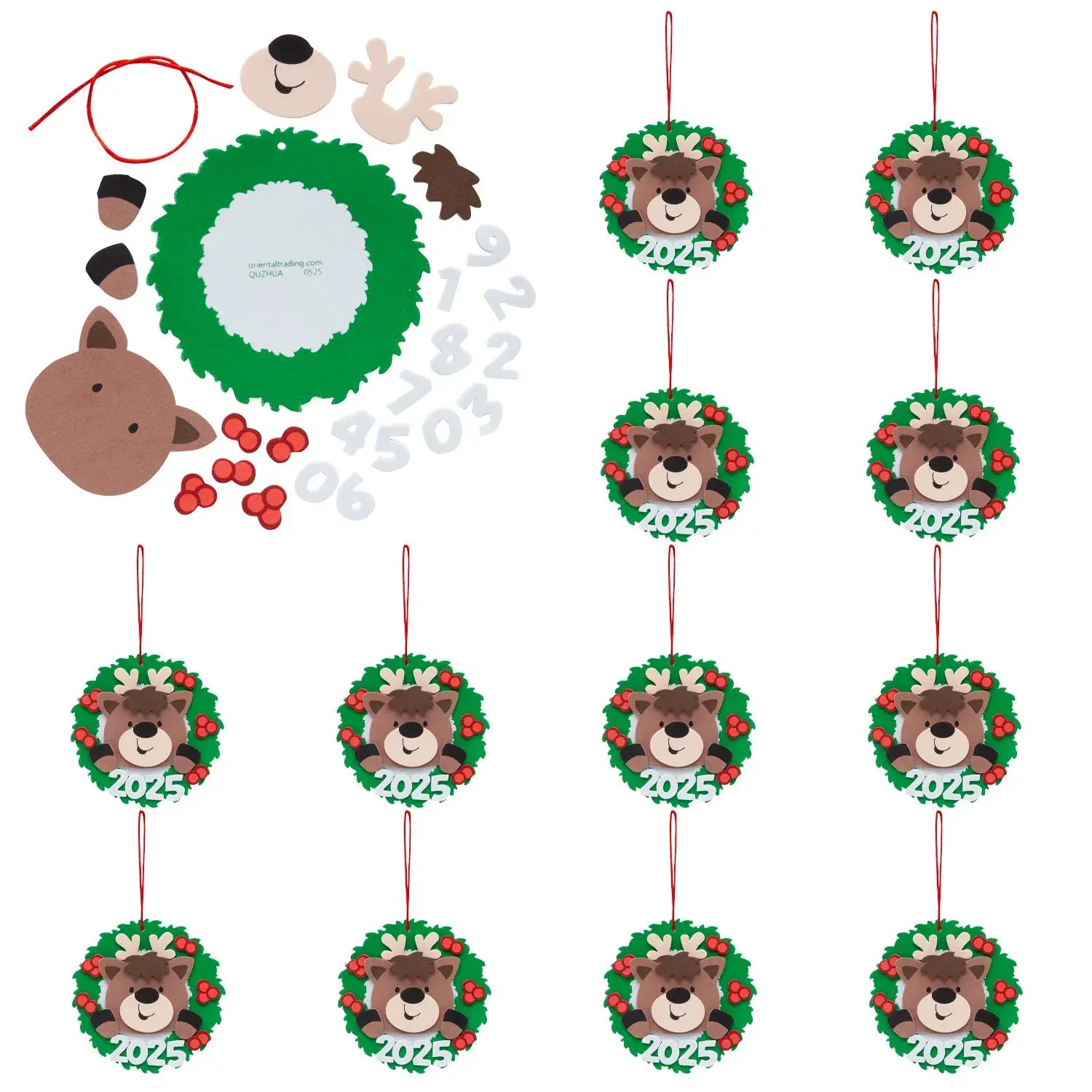 Dated Reindeer Christmas Foam Craft Kit - 4.5in Artificial Hanging Home Decor Ornaments Maker, Makes 12, Decor, Wreath Accessory