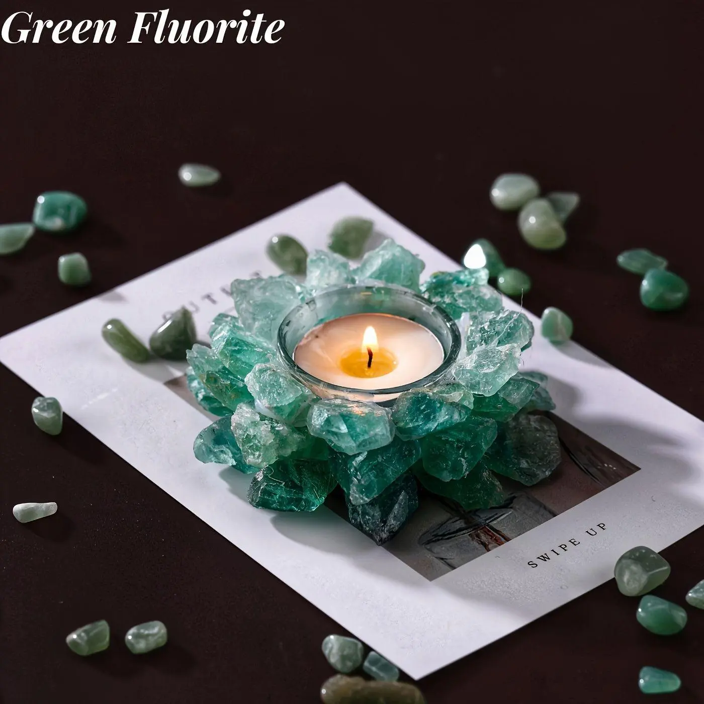 Green fluorite candle holder