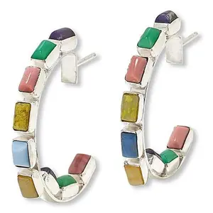 Mine Finds by Jay King Sterling Silver Rainbow Multi-Opal Hoop Earrings