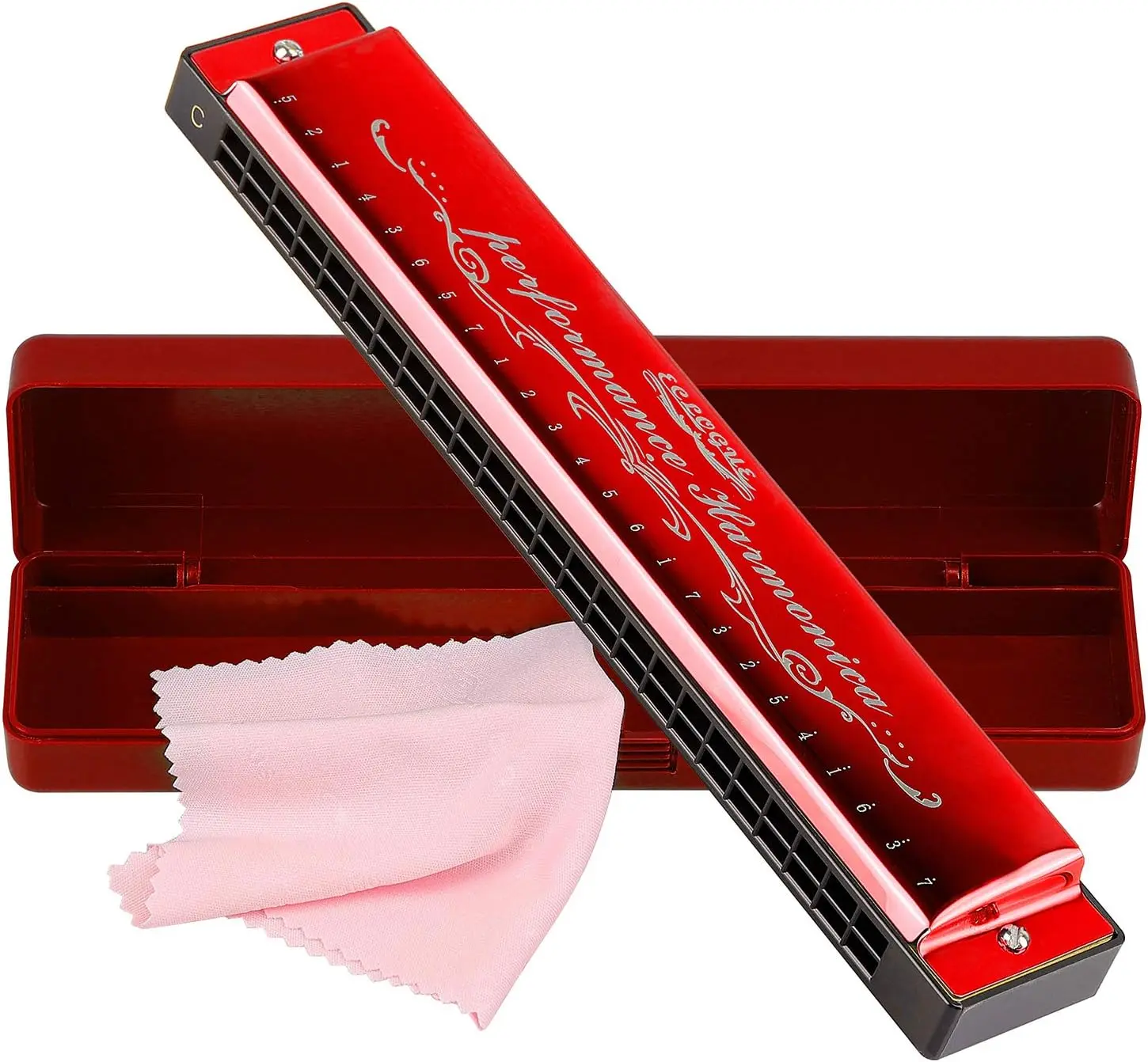 Harmonica Mouthorgan Harp Armonica 24 Hole Polyphony Diatonic Mouth Organ Key of C with Case for Blues Folk Jazz Pop Music Instrument