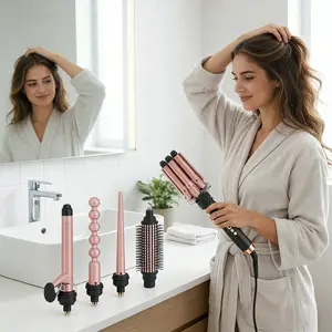 5-In-1 Styling Tool, Triple Wave Curling Iron, Beach Wave Maker, 22mm Ceramic Material, Suitable for Long and Short Hair, All Hair Types, Hair Styling Tools