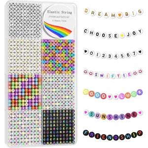 Redtwo 1600 Pcs Letter Beads Kit, 6 Styles of Colorful Alphabet Beads for Bracelet, Number Smiley Face Beads Heart Beads and a Roll of Elastic String for Friendship Bracelet Kit