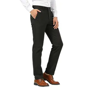 Plaid&Plain Men's Dress Pants Slim Fit Stretch Khaki Pants Menswear Wrinkle Free Men's Dress Pants