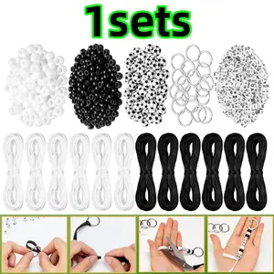 1 set Soccer Keychain Making Kit including 12 metal keychains, 300 letter beads, 200 white, black beads and 40 soccer beads for DIY Soccer Bead Key Chain Craft Beauty & Personal Care