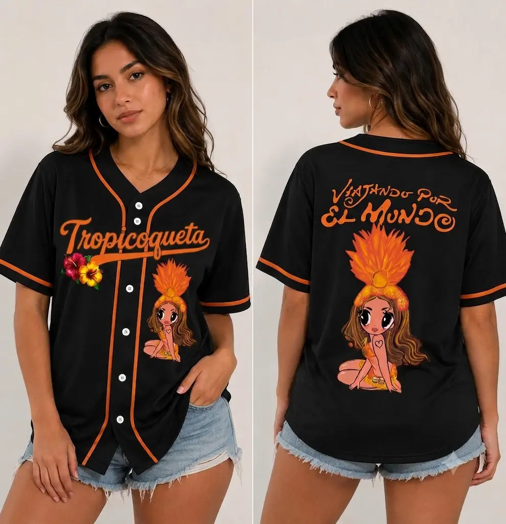 Tropitour Black Jersey For Both Women Men, 2026 Trend, Begi  KKroI Jersey, Viajando Por El Mundo Tour Inspired Baseball Jersey, Tropicoqueta Shirt, Latin Concert Outfit
