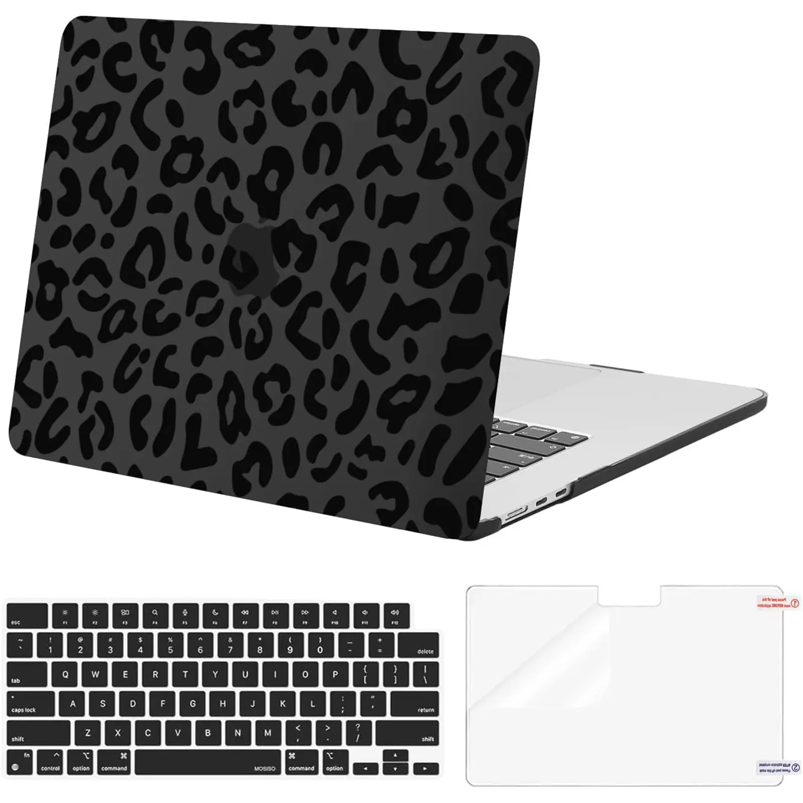 MOSISO Lightweight Water Resistant Leopard Animal Print Hard Shell Case Set for MacBook Air 15-in M5 2026, M4 2025, M3/M2 2024/2023 (A3448, A3241, A3114, A2941) with Touch ID - Includes Keyboard Cover, Screen Protector for Travel, Work, Leopard Print, Pla