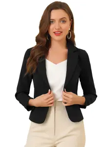 INSPIRE CHIC Open Front Business Casual Crop Suit Blazer Jacket
