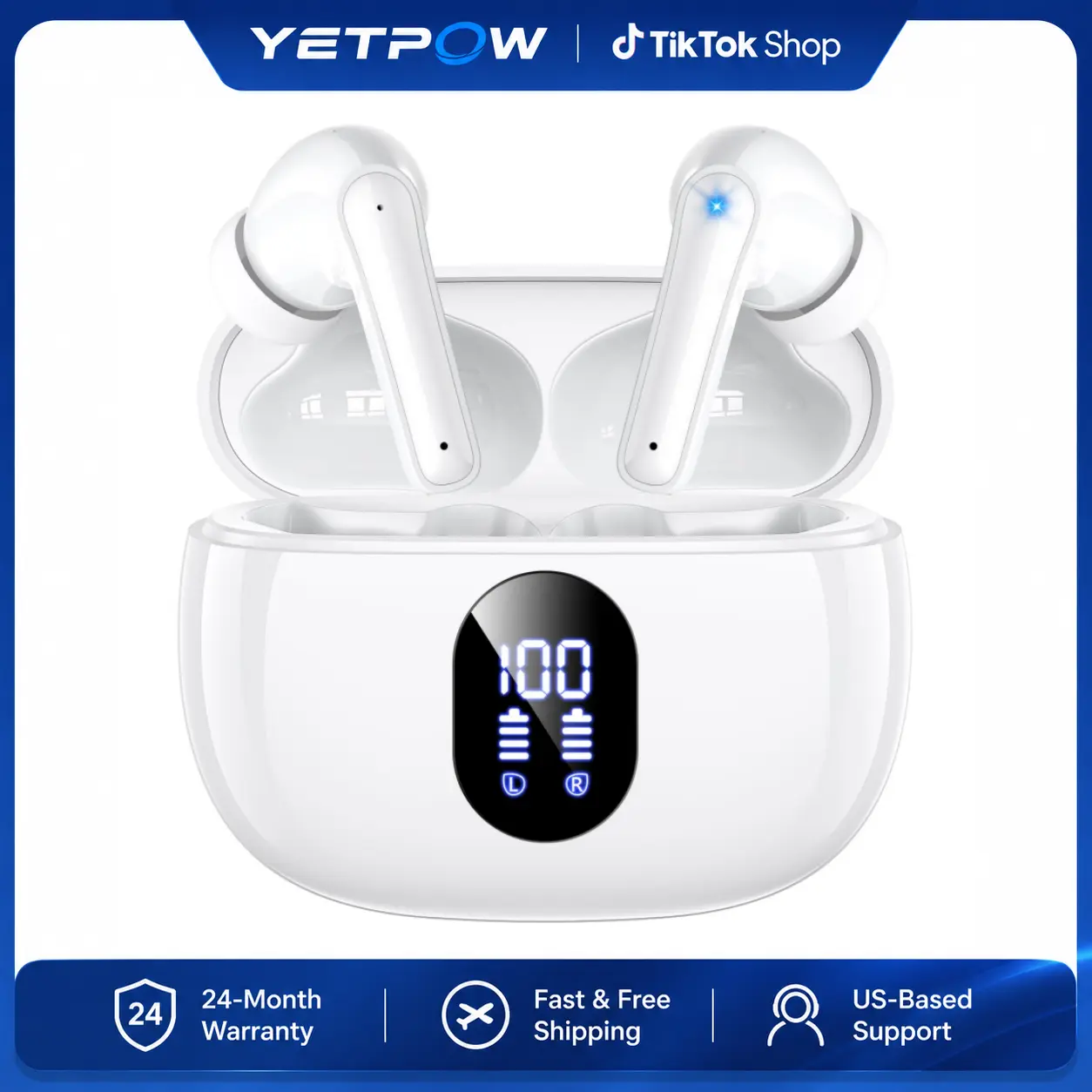 Bluetooth Earbuds, Wireless Earbuds with Bluetooth 5.3, 65H Playback, Dual LED Digital Display Charging Case, 13.2mm Bass Stereo Sound, Touch Control, IPX7 Waterproof Earphones for iPhone Android Sports Workout, T18 summerwins