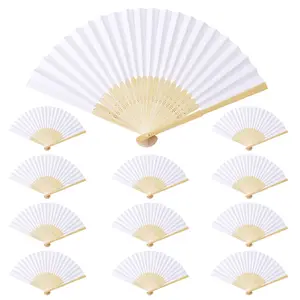 12pcs Paper Fans, Decorative Hand Fan Foldable, Bamboo Folding Fan for DIY Painting, Wedding Party Favors, Home Gift