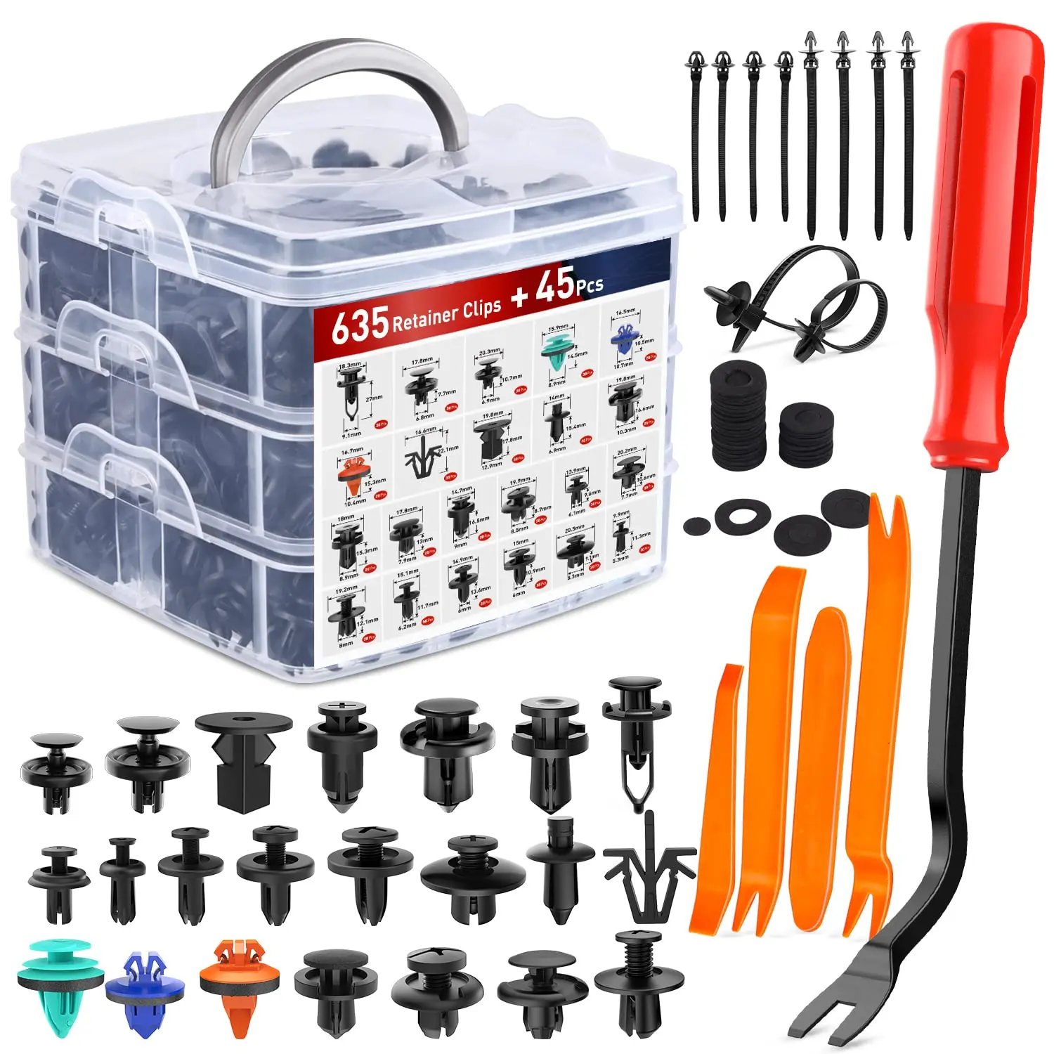 Nilight 680Pcs Car Push Retainer Clips & Auto Fasteners Assortment - Car Interior Kit, Automotive Accessories, 22 Popular Sizes Nylon Bumper Fender Rivets, 10 Cable Ties, Panel Removal Clamps Fasteners & Clips Tool for Toyota, GM Trucks, Car Accessory