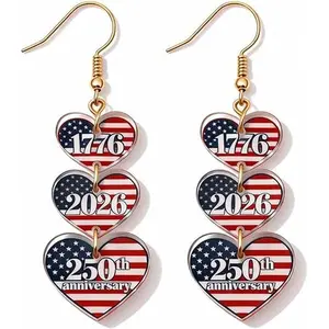 BloomWish S 4th of July Patriotic Earrings USA 250th Anniversary Merchandise 1776 2026 250th Anniversary Celebration Gift Red White Blue Acrylic USA Earring 4th of July Patriotic Jewelry Accessories Outfit