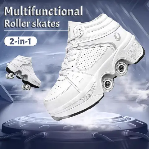 Yousulun Unisex Multifunctional Roller Skates - Double-Row Sporty Skate Style, 2-in-1 Deformation Roller Shoes, Retractable Wheels for Skating/Walking, Athleisure & Casual Use