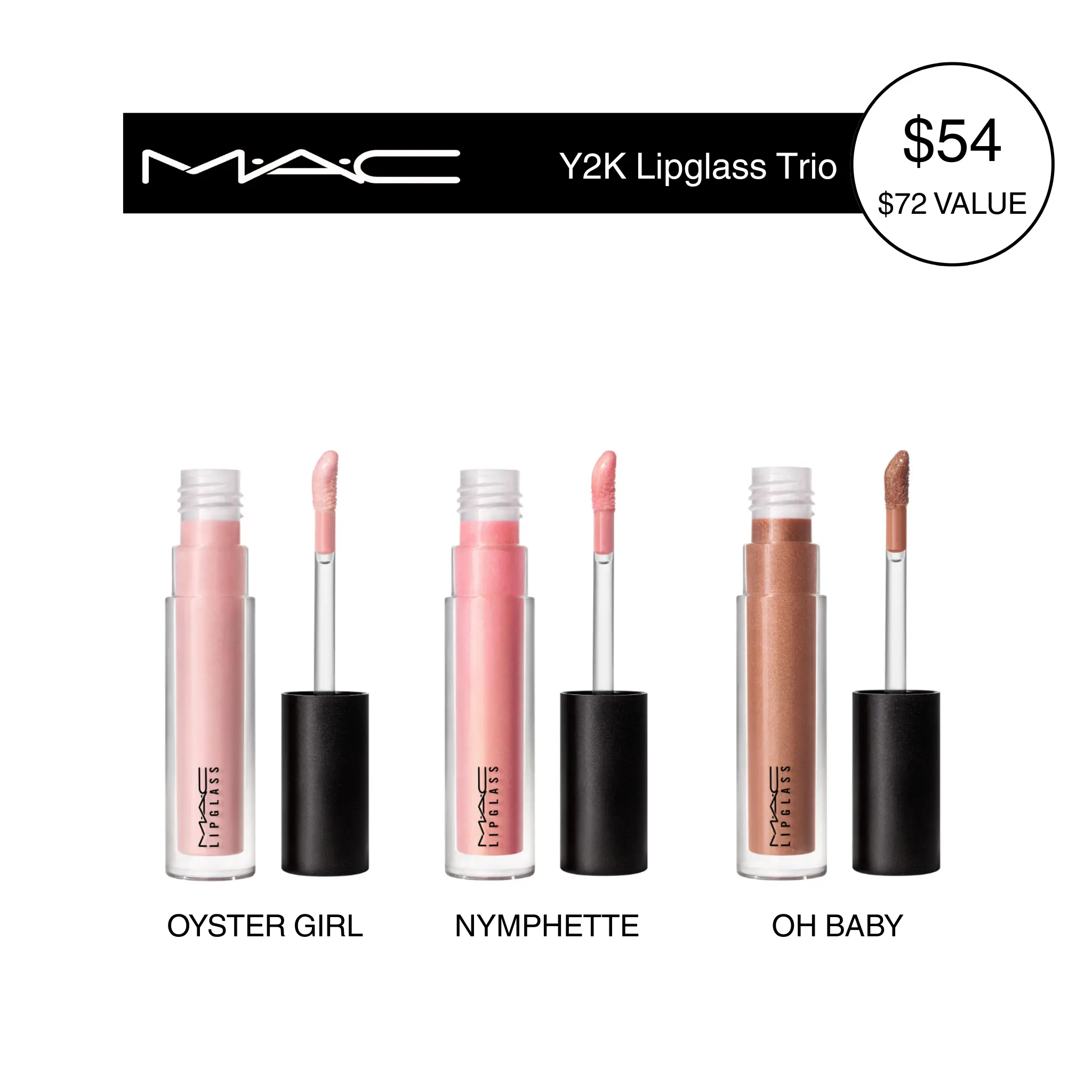 MAC Y2K Lipglass Lip Gloss | High-Shine Glass Finish with Jojoba Oil, 3-piece