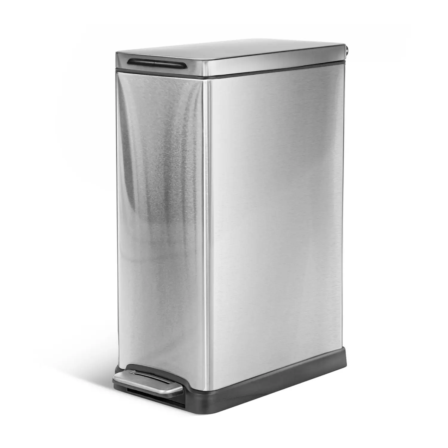 Home Zone Living 12 Gallon Slim Stainless Steel Kitchen Trash Can with Step Pedal and Soft Close Lid
