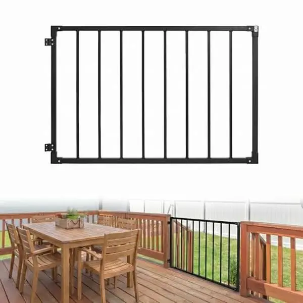 Outdoor Deck Fence Gate, 42''h x 48''w Heavy Duty Steel Deck Gate with Hinges and Latch, Cuttable Width (Up to 48") for Railings, Patios, Gardens, Decks