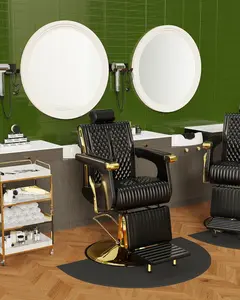 Baasha Professional Barber Chair, Classic Black and Gold Design, Gold Trim for More Luxury, Recline Salon Chair with Removable Headrest, Reclining Hair Chair 360° Swivel, Weight Capacity Up to 440 lbs