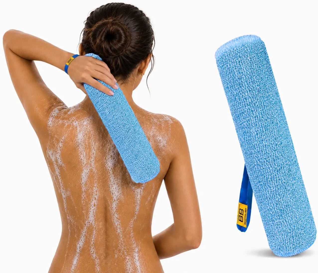 Beautiful Bod Destiny Body Scrubber, 13-Inch Patented Antimicrobial Exfoliating Loofah, Exfoliating for Sensitive Skin, Bath & Shower Body Brush, Shower Accessories Smooth Sponge
