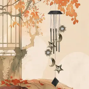 Solar Powered Wind Chime Light, 1 Set Hollow Out Design Hanging Light, Outdoor Decorative Light for Garden Yard Lawn, Outdoor Wind Chimes