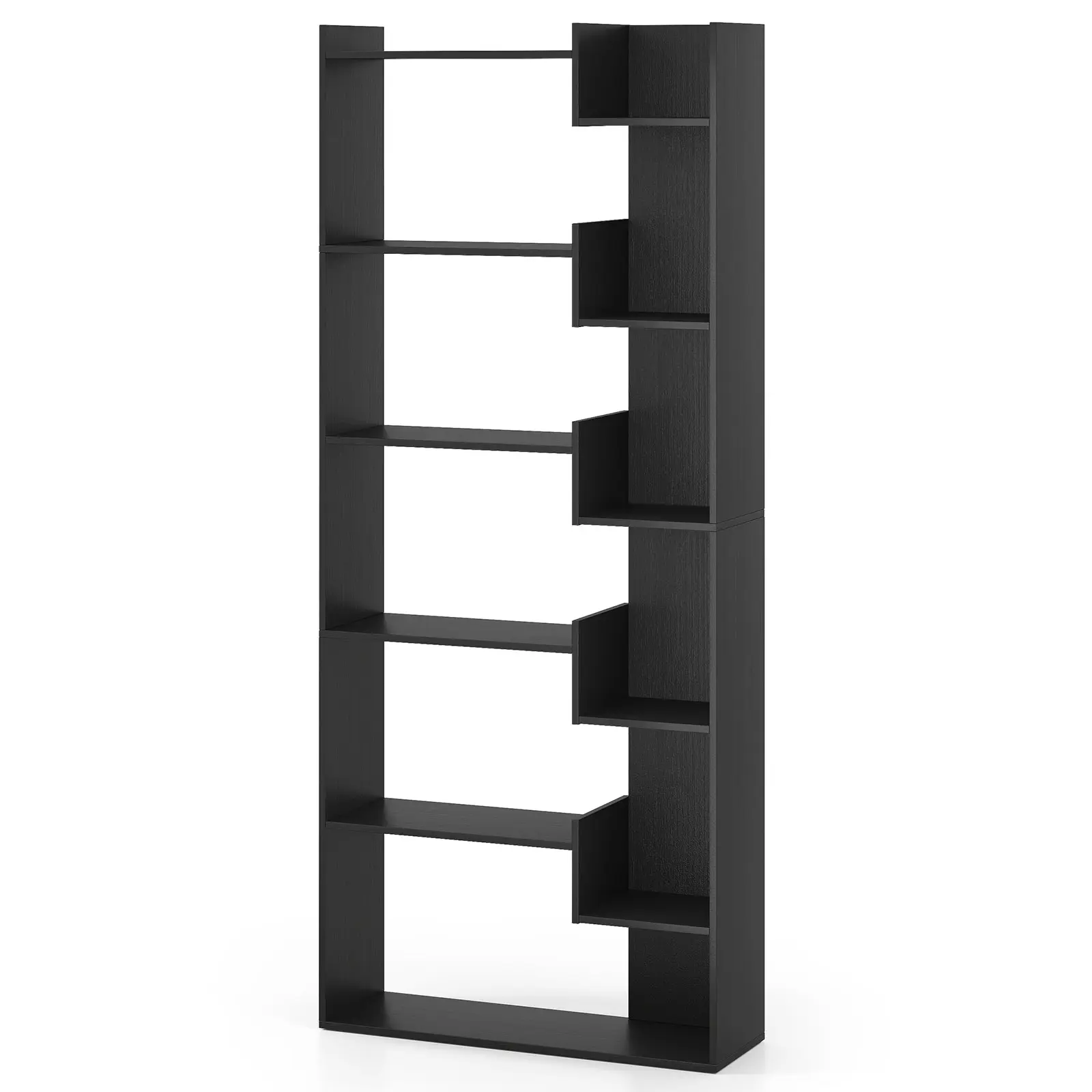 COSTWAY - 6-Tier Bookshelf Wooden Bookcase with 2 Anti-Tipping Kits Open Display Shelf-Black COSTWAY - 6-Tier Bookshelf Wooden Bookcase with 2 Anti-Tipping Kits Open Display Shelf-Black