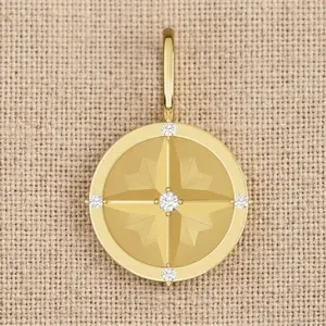Natural Diamond Compass Charm/Pendant Dual-Surface Finish Lightweight Luxury Gift