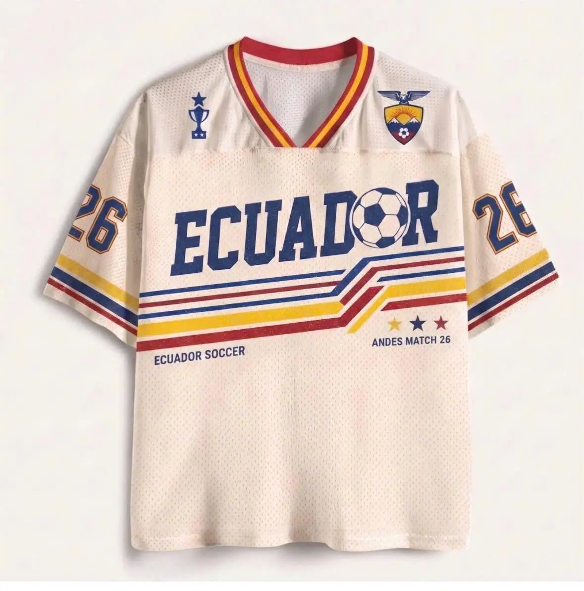 Vintage Ecuador Soccer Jersey Short Sleeve Graphic Football Shirt