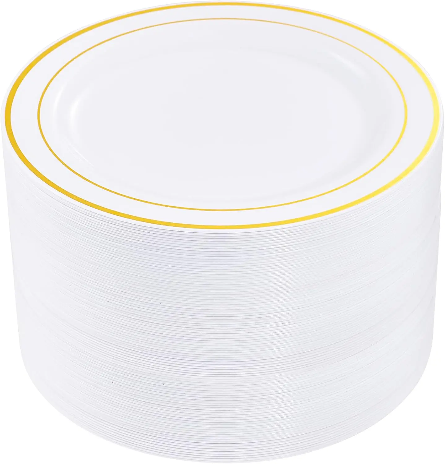 I00000 60pcs Plastic Gold Plates,10.25 inch Gold Rimmed Dinner Plates, White Disposable Plates, Parties or Wedding, Lightweight
