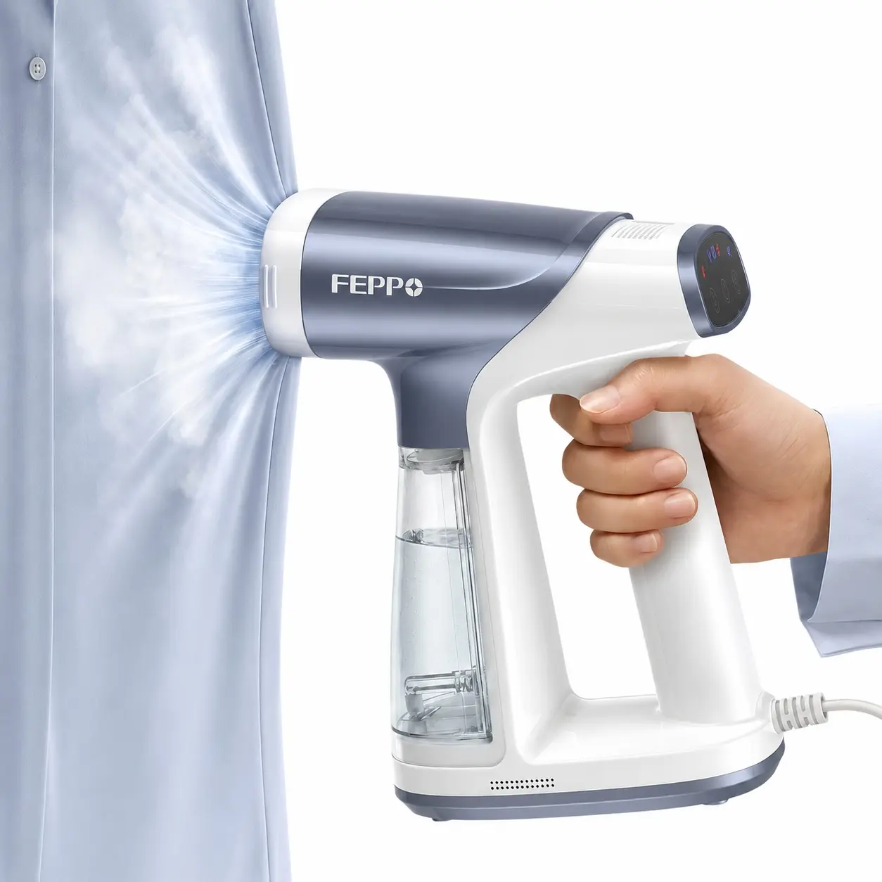FEPPO Vacuum Steamer for Clothes, Handheld Garment Steamer with Suction, 2-in-1 Steam & Iron, LED Display, Adjustable Suction & Steam Modes, One-Hand Vacuum Steamer for Home (For 110-120V)