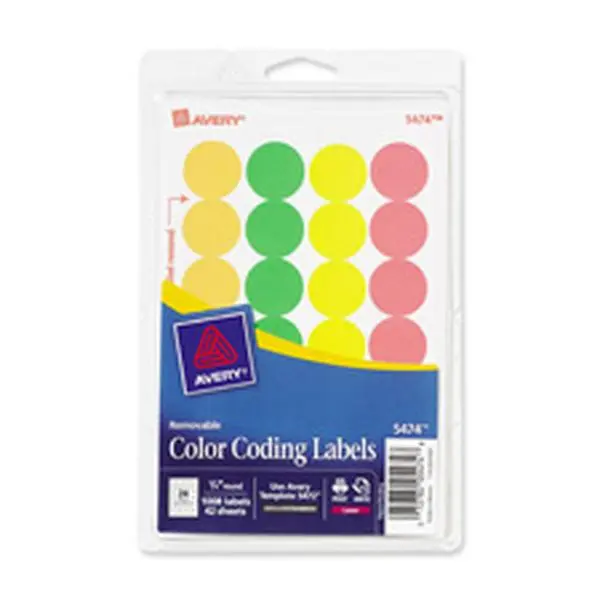Avery Removable Neon AST Color-Coding Labels, 0.75 in. Round, 1008-Pack, Laser Printer Compatible, 4"x6" Sheets, Ideal for Highlighting, Organizing, Price Marking, Scheduling Tasks