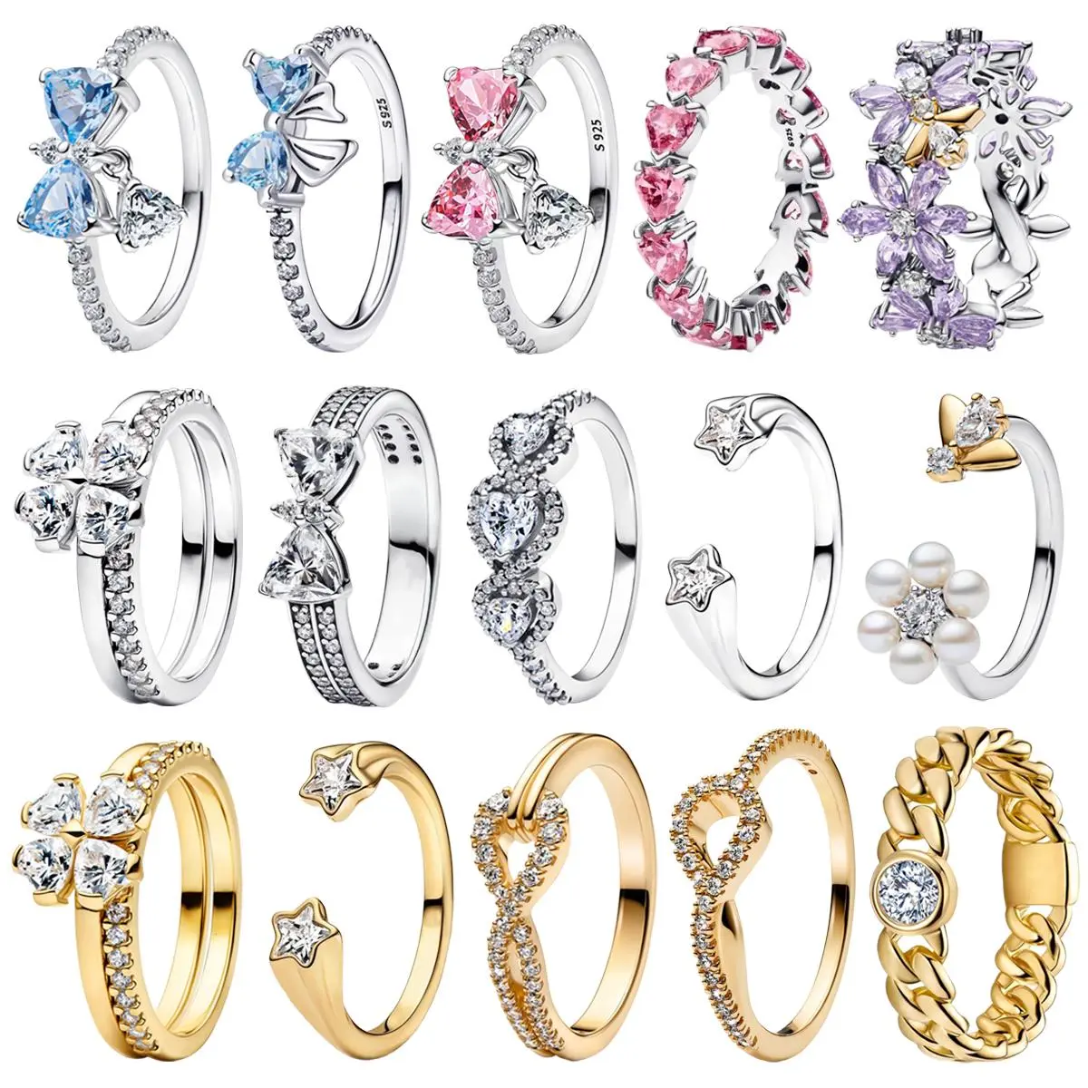 Luxury Original 925 Sterling Silver Heart-shaped Bow Flower Ring fit Women's High-end Jewelry Parties Valentine's Day Gifts