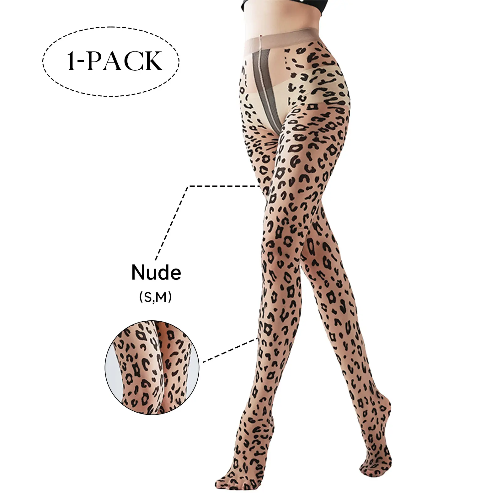 Women's Leopard Pantyhose with Side Letters, 2-Pack 20D Snag-Resistant Sheer Nylon for Casual Outfits and Daily Clothes, Spandex, Style, Fabric, Lightweight, Halloween, Rock, One Size