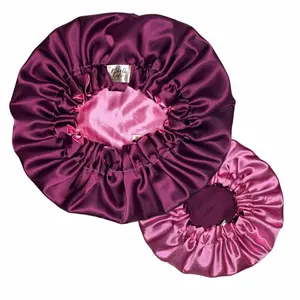 Buli Life Plum & Pink Reversible Satin Bonnet - Keeps Hair Moisturized & Frizz-Free - Available in Multiple Sizes - United States Made