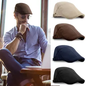 Men's Pure Cotton Beret Hat - Adjustable Side Cords, Skin-Friendly & Breathable Beanie for Comfort - Black/Khaki/Brown/Navy - Ideal for Everyday Wear