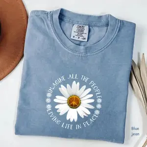 Comfort Colors Imagine Peace T-Shirt – Floral Daisy Peace Sign Tee, John Lennon Inspired, Retro Hippie Shirt, Boho Peace Quote Tee, For Woman - TrendWear USA