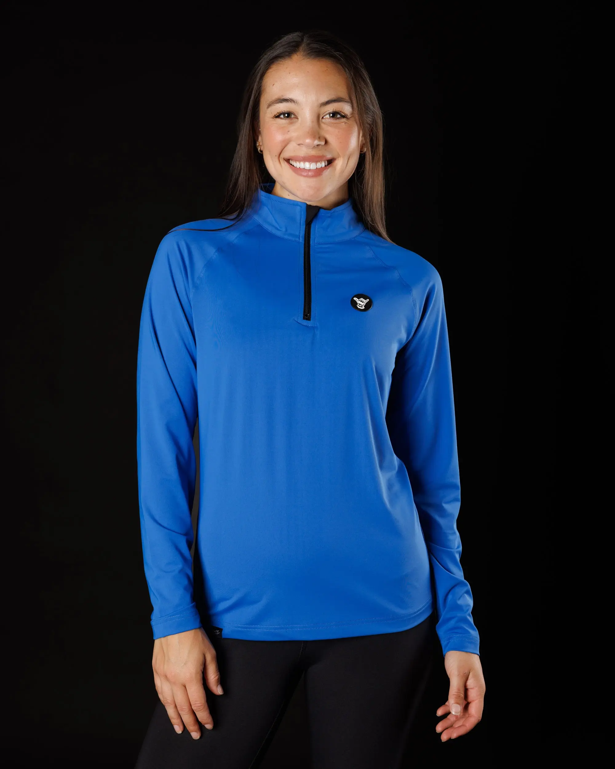 Women's Athleisure 3/4 Zip Pullover Top - Breathable Workout Shirt, Quick Dry 4-Way Stretch Performance Fabric, Moisture-Wicking Casual Sports Top, Sporty Chic Athleisure Wear with PVC Patch (Gym Use)