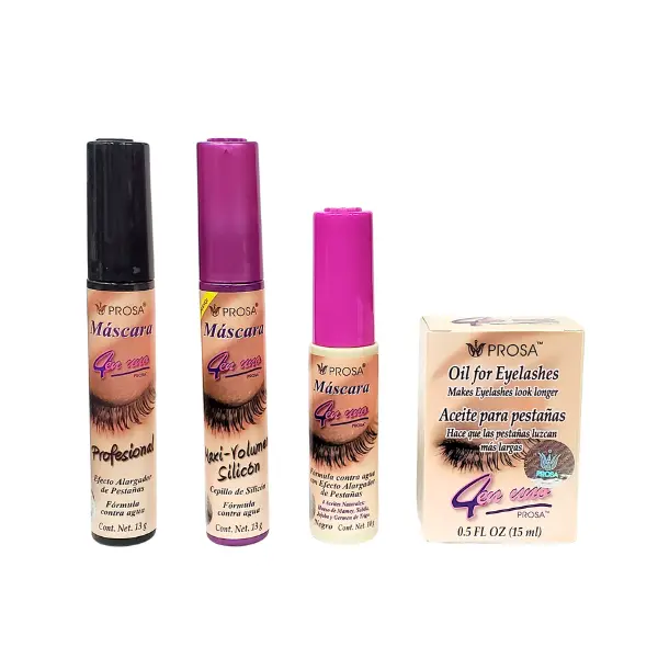 Prosa Voluminous Mascara Multi-Pack (4x10ml Each) - Waterproof Volume, Lengthening Long Lash, Resistance Mascara Bundle, Smudge-Proof, Long-Lasting All-Purpose Cosmetic for Everyday Makeup Use, Waterproof Volume Mascara