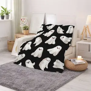 Cute Ghost Pattern Fleece Blanket for Cozy Home Use and Outdoor Activities  Perfect Halloween Gift for Women and Men  Ideal for Autumn Nights  Spooky Season Decoration  Thanksgiving  Christmas  Birthday Present for
