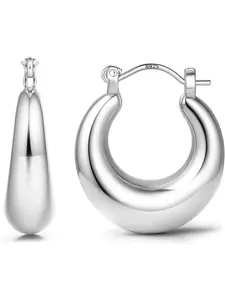 Sterling Silver Hoop Earrings for Women Chunky Gold Silver Fashionable Hoop Earrings, Gold Plated Hypoallergenic Huggie Hoops Earring Lightweight Thick Earring for Women Girls Hoop Jewelry