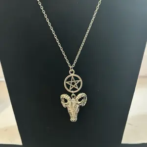 Baphomet Goats Head Satanic Pentagram Silver Color Necklace with Detailed Ram Design and Classic Chain