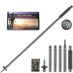 7-in-1 Lightweight Adjustable Tactical Trekking Pole – Holiday Gift for Outdoorsmen, Outdoor Survival Companion with Compass Saw Blade & More for Winter Hiking, Mountain Climbing & Camping outdoor supply