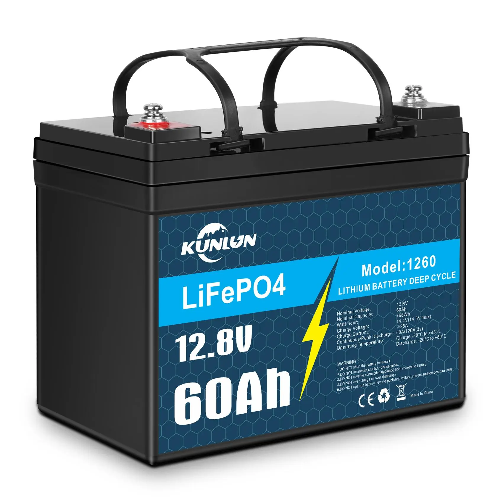 12V 60Ah Secondary (Rechargeable) LiFePO4 Lithium Battery with Built-in BMS, EV-Grade LiFePO4 Cells, 4000+ Deep Cycles, IP65 Waterproof Safe Power for Camping, Outdoor, Solar Versatile Use