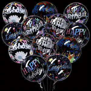 24 Birthday Happy Balloons, Transparent Round Balloons, Colorful 4D Balloons, Perfect for Birthday Parties and Wedding Decorations, Balloon Party Supplies