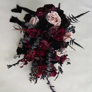 Black Wedding Bouquet Artificial Flowers Black Burgundy Bouquet Wedding Flowers