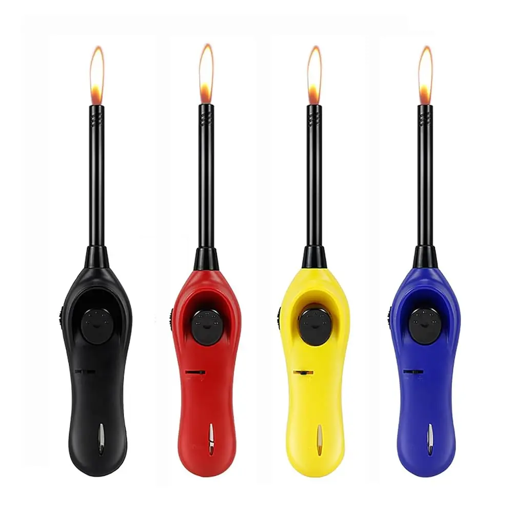 Taughch 4-Piece Stainless Steel Long-Handle Kitchen Fire Starter Utensils - Refillable Metal Ignition Rod, Lockable Trigger, Adjustable Output, Indoor Cooking & Outdoor BBQ Charcoal Igniter Portable Lighter (4-Piece Versatile Household Set)