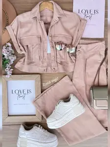 New Summer Spring Casual Commuter Workwear Set, Large Pocket Short Sleeve Top + Long Pants Two-Piece Set, Elegant Office Wear Women's Clothes Fashion Womenswear