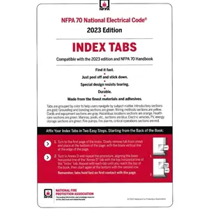 NFPA 70 2023 National Electrical Code (NEC) or Handbook Self-Adhesive Index Tab, Removable Dividers Tabs, Self-Adhesive Stickers, Book Accessories, Bookmarks for Books